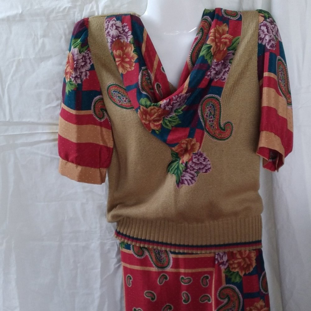 Vintage 80s Leslie Fay "Ricky" 2pc sweater skirt